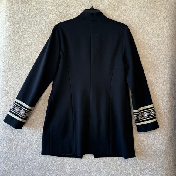 Chico's Black Blazer Jacket Size 8 Medium Gold Button Embroidered‎ Long - Picture 8 of 13